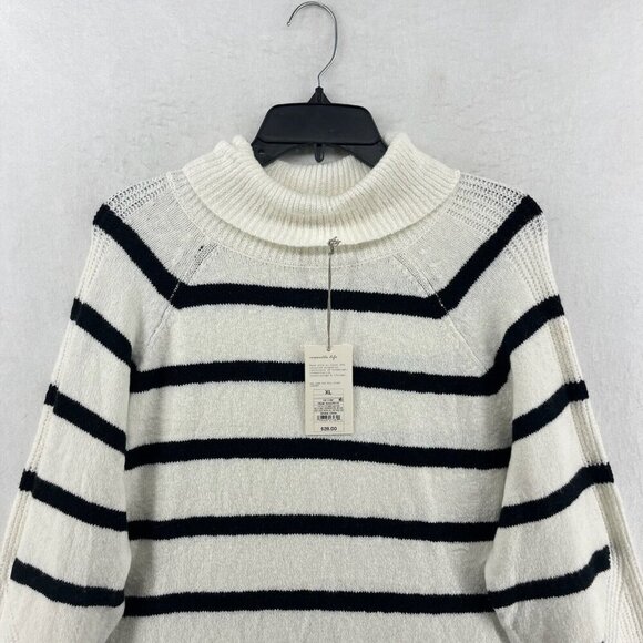 A New Day Sweater Womens XL Cream Black Striped Cowl Mock Neck Heavy Cozy NEW - Picture 8 of 12
